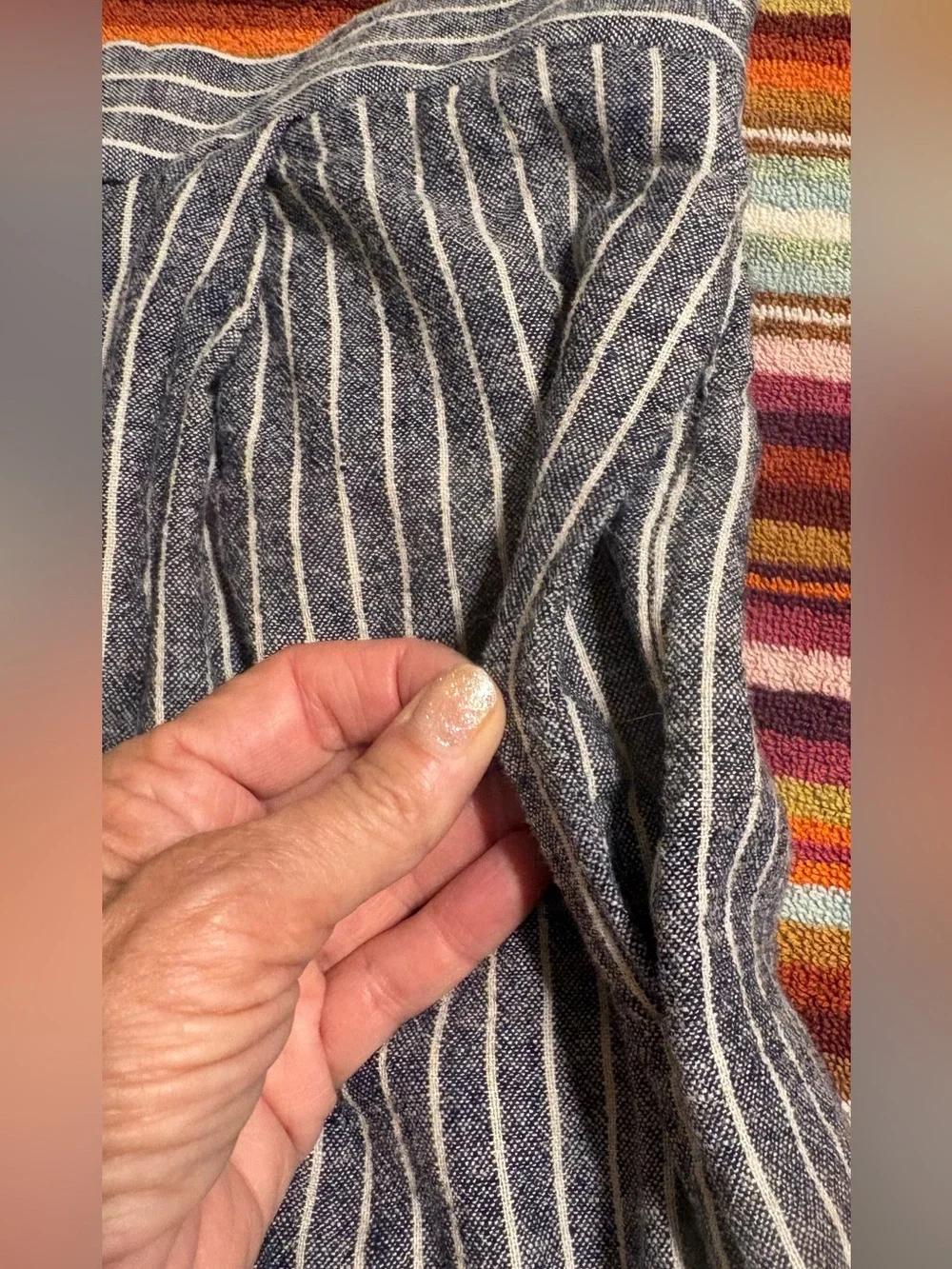 Banana Republic Navy and White Pinstripe Wide Legged Linen Blend Pants